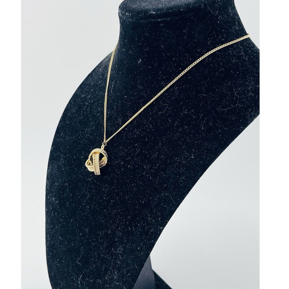 Tahari Goldtone Knotted Chain Necklace Pendant Rhinestones Rope Braided 3 Strand - Picture 9 of 16